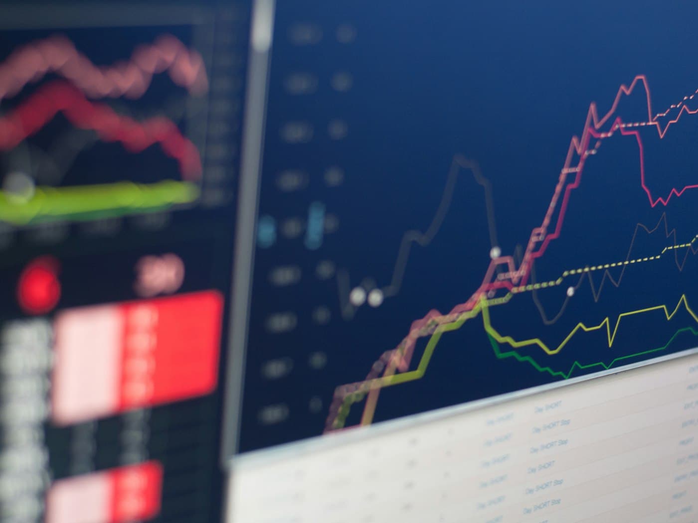 Screens displaying financial market rate charts